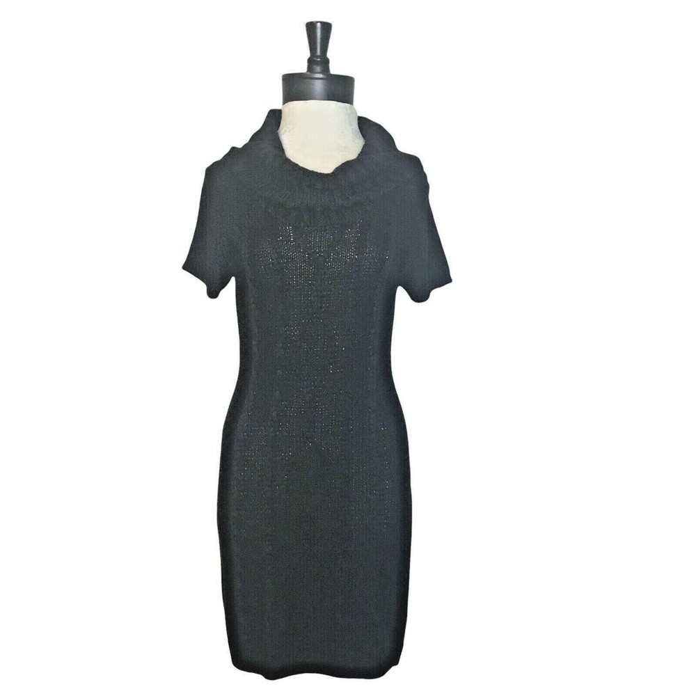 Pink Rose Brand Sweater Dress Black M Cowl Neck Cable Knit